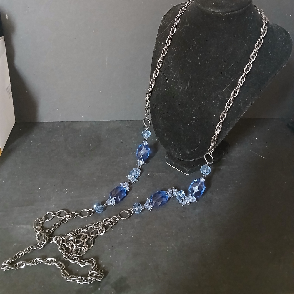 2028 Blue Beaded Chain Necklace